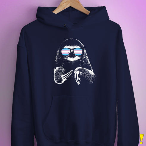 Pride Sloth Transgender Flag Sunglasses Hoodie - Navy